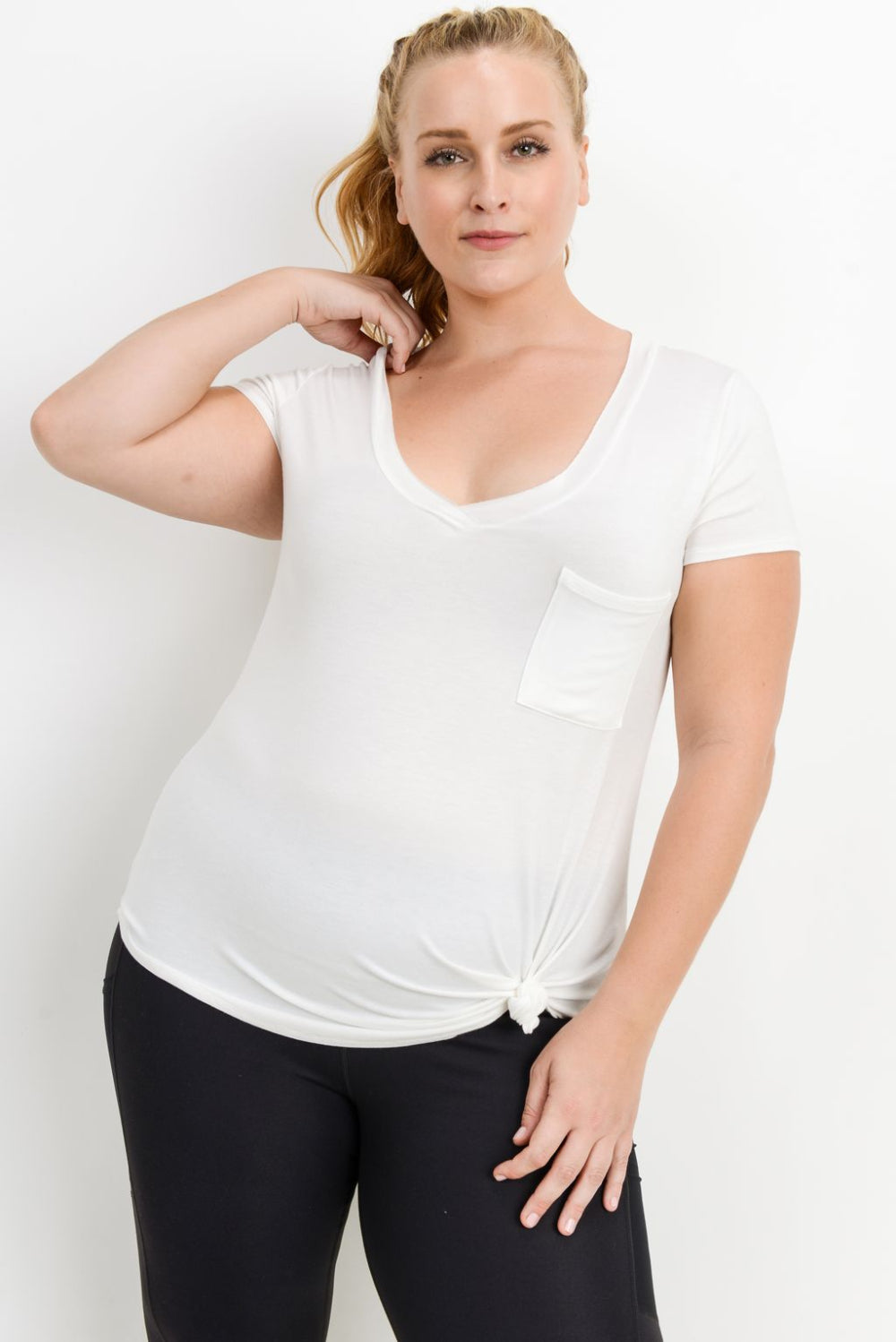 Deep v neck plus size top hotsell