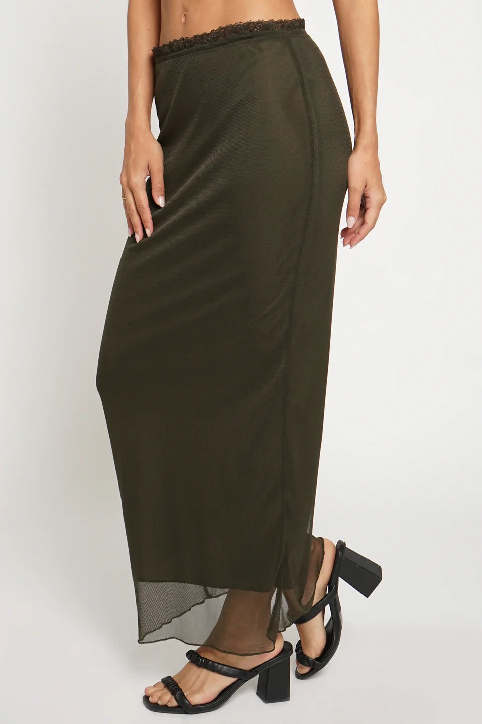 Mesh Lined Maxi Skirt Olive Shoppe The Ivy