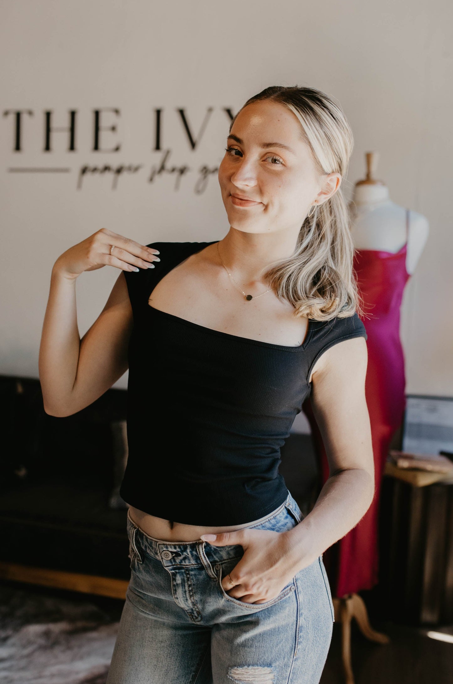 Square Neck Ribbed Knit Top
